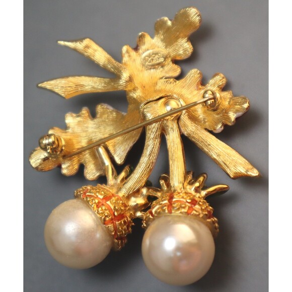 Joan Rivers Acorn Oak Leaf Brooch Vintage Rhinestone Pin - Picture 5 of 5